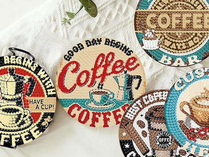 Benjenes 8 PCS Coffee Diamond Art Coasters Kits | Diamond Paintings Coasters