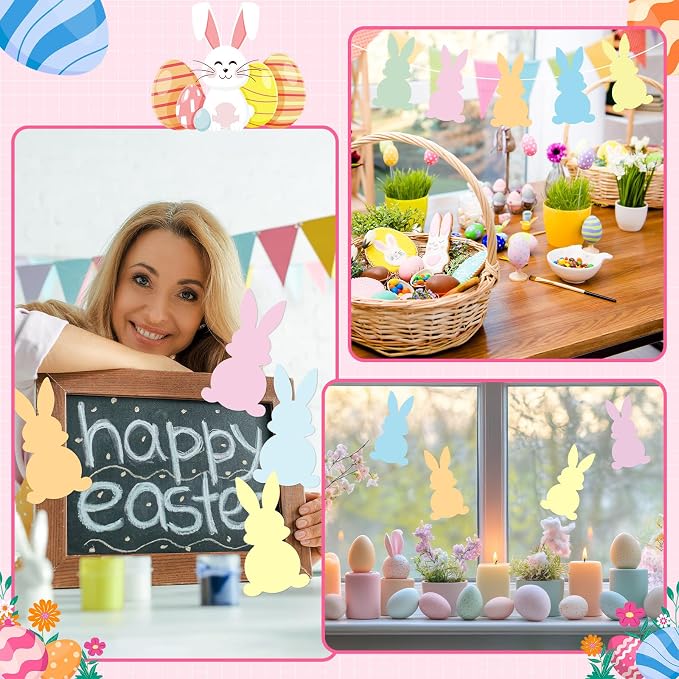 Funrous 80 Pcs Easter Bunny Cutouts Pastel Rabbit Shape Paper Cutouts Easter