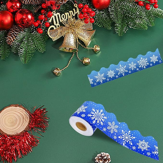 69 Feet Winter Snowflake Bulletin Board Borders, Scalloped Borders Bulletin