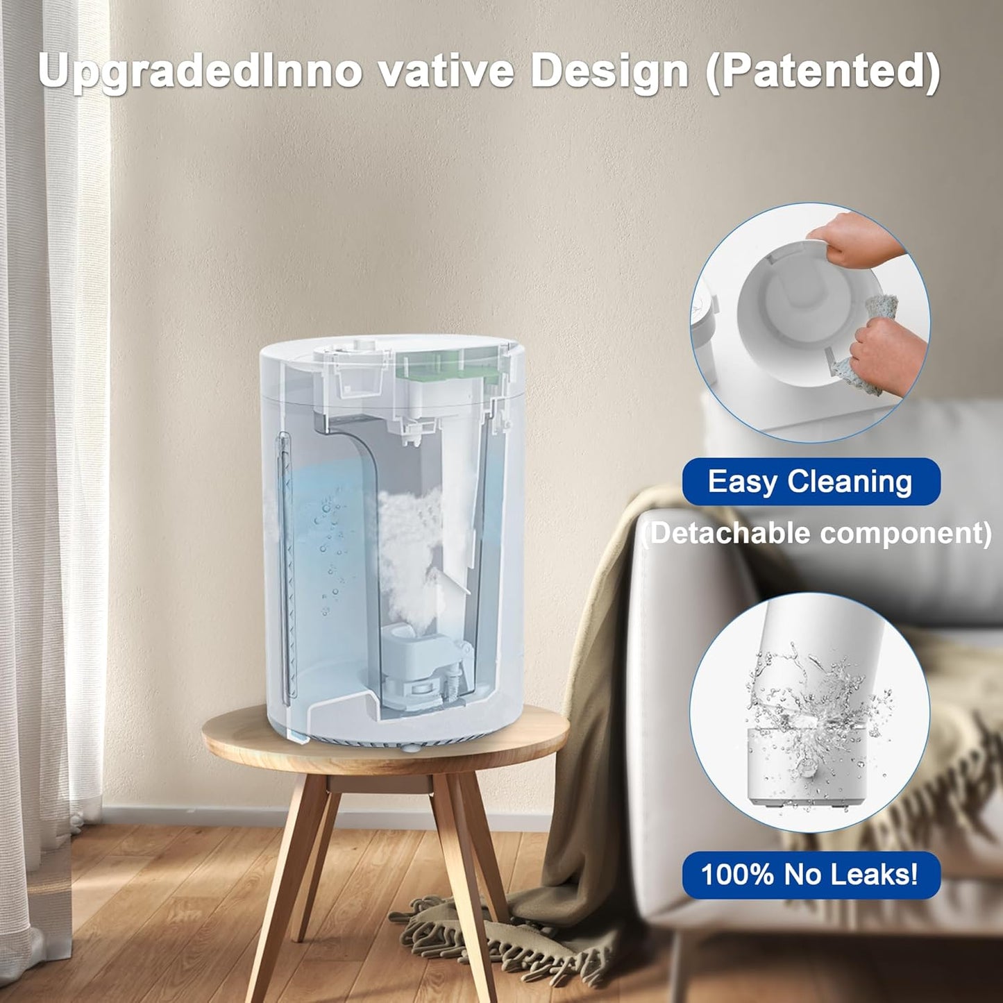 Humidifiers for Bedroom, 2 in 1 Cool Mist Humidifiers for Home, Large Room, Baby Nursery and Plants, 4L Top Fill Cool Mist Humidifier with Oil Diffuser, Nightlight, 31H Runtime, 30db (White)