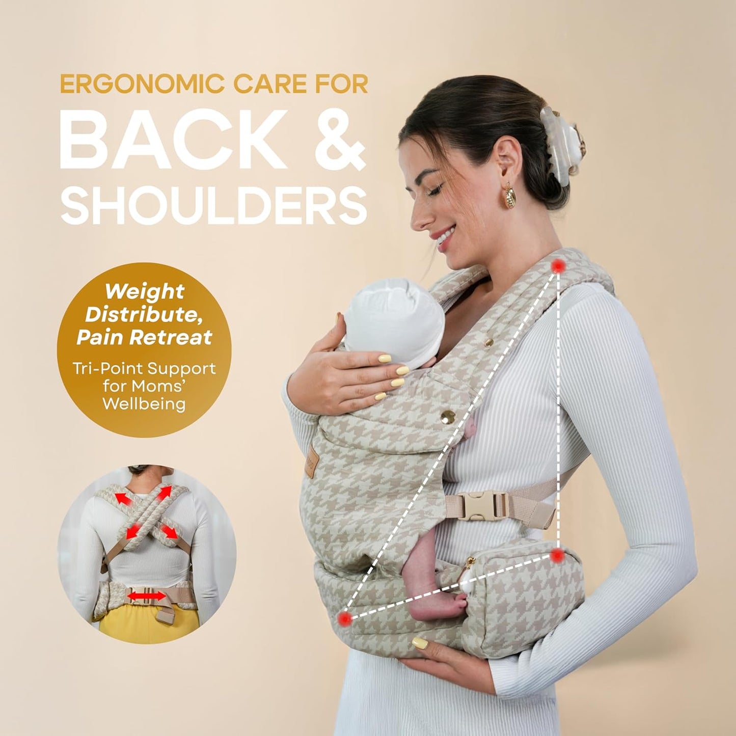 Baby Carrier Newborn to Toddler, Ergonomic Baby Toddler Carrier with Head Support (7-44 lbs) – Front Inward, Front Outward, Back Carry – Hands-Free, Lumbar Support (Beige)