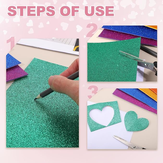 MECCANIXITY 5 Sheets Light Blue Shiny Foam Sheets, 8 Inch x 12 Inch Sparkle EVA