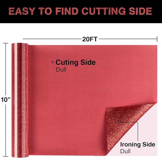 Red Glitter HTV Heat Transfer Vinyl Roll 12inch x 20 ft