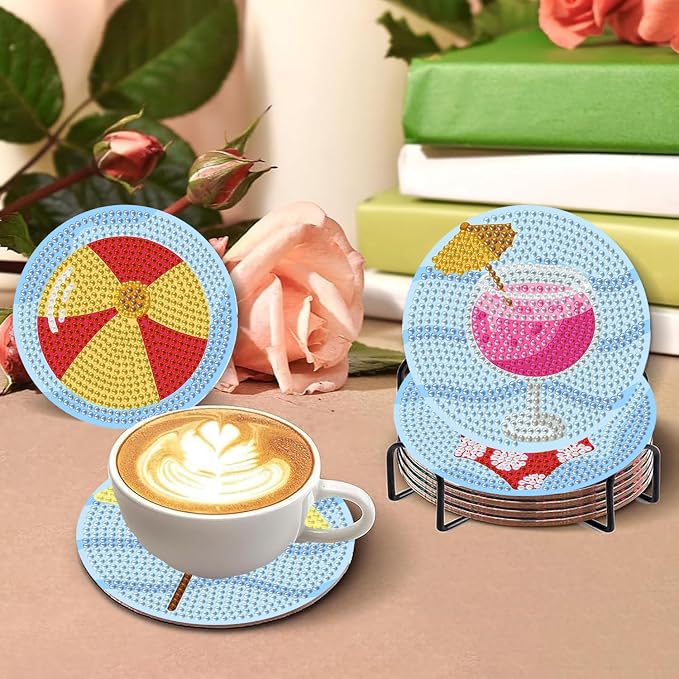 Benjenes 8PCS Summer Diamond Art Coasters Kit