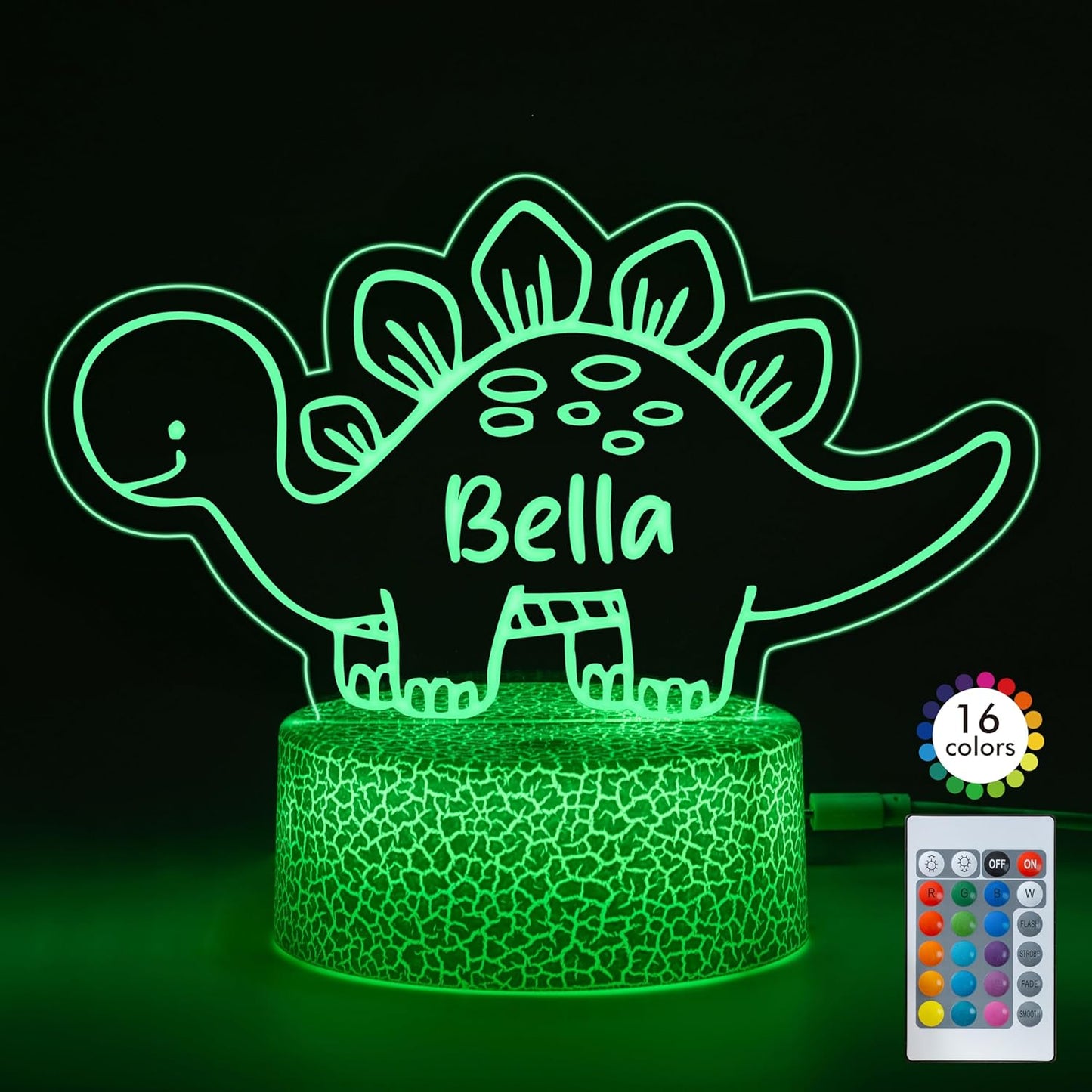 Personalized Baby Gifts Dinosaur Night Light for Boys Girls, Custom Name LED Lamp, Remote Control, Adapter, 16 Colors USB Charging, Baby Shower Christmas Gifts, Children's Room Nursery Decor