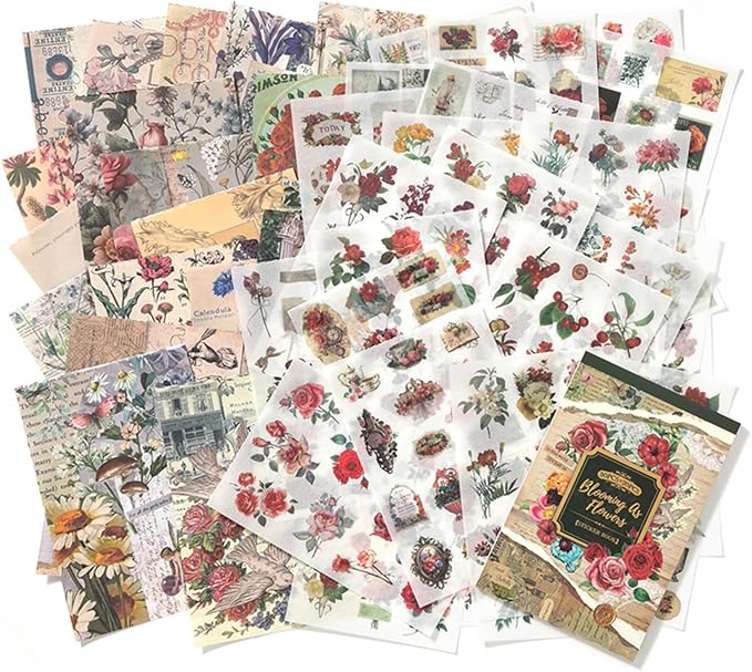 Flower Sticker Book for Scrapbooking, 500+ Floral Stickers for Junk Journal
