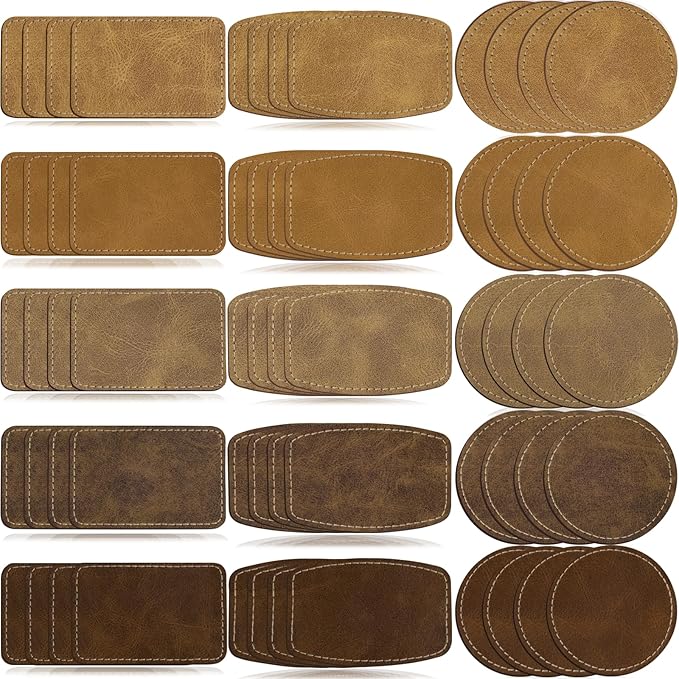 60pcs Blank Patches for Laser Engraving & Iron On | PU Leather Repair Patches |