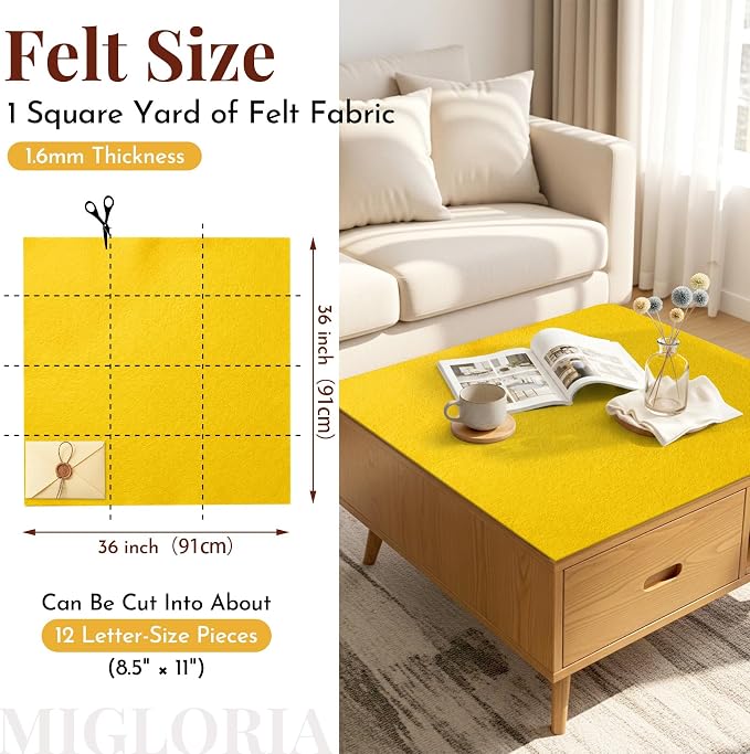 Large Felt Fabric Sheet 36 x 36 Inch, 1.6mm Thick | Soft nonwoven felt