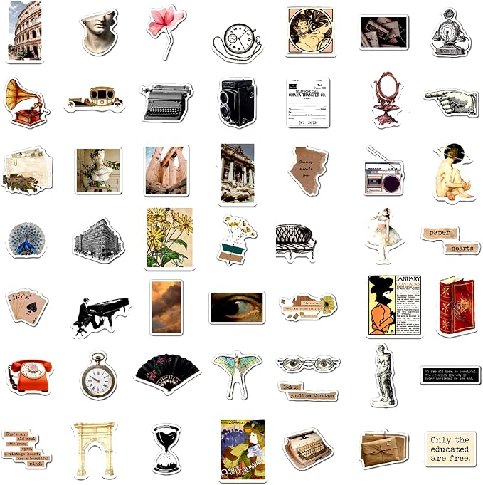 100 Pcs Aesthetic Vintage Vinyl Stickers