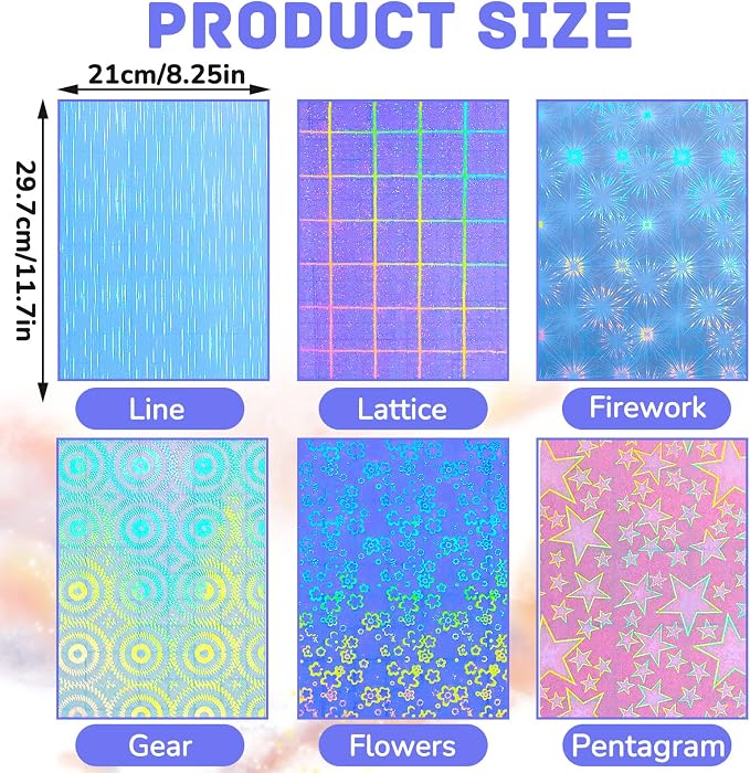 Clabby 36 Sheets Holographic Sticker Paper A4 Vinyl Holographic Laminate Sheets