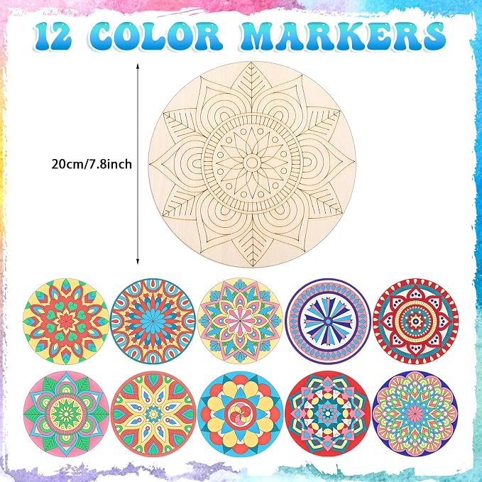 Vercraft 22 Pcs Wooden Mandala Painting Set 10 Mandala Unfinished Wood Cutouts