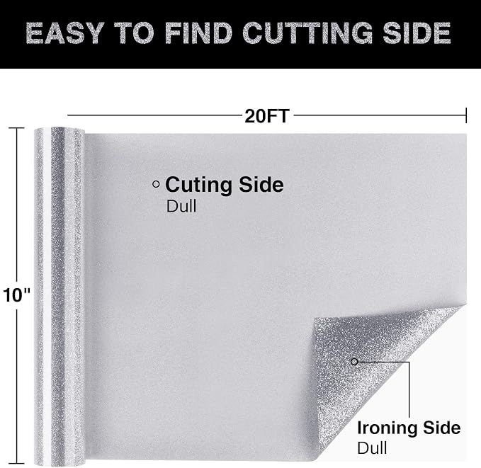 Silver Glitter HTV Heat Transfer Vinyl Roll 12inch x 20 ft