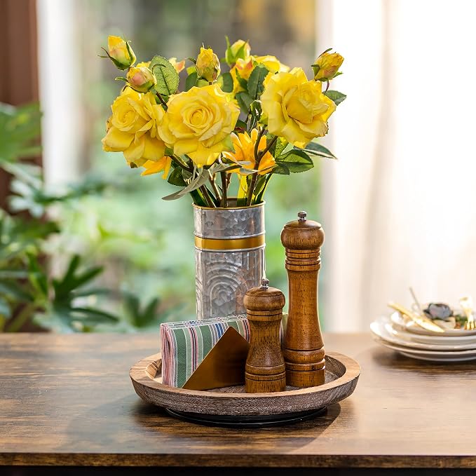 Hanobe Wooden Lazy Susan for Table Centerpiece, Round Serving Tray, 11.2" |