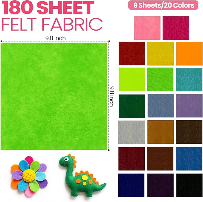 Moukeren 180 Pcs 9.8 x 9.8 Inch Felt Sheets Bulk