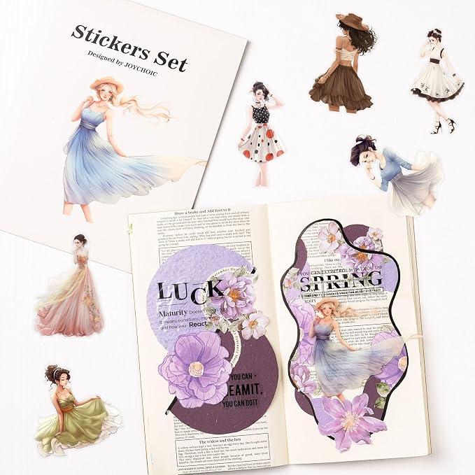 JOYCHOIC Scrapbook Stickers Set, Junk Journal Supplies, Aesthetic Transparent