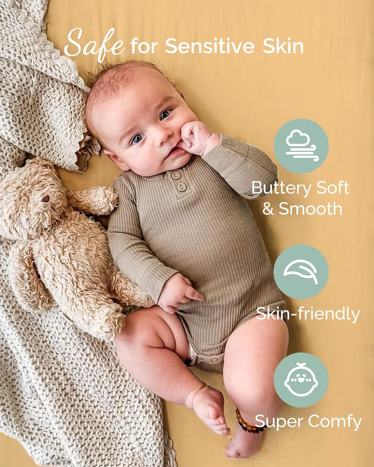 Bedside Sleeper Bassinet Fitted Sheets 33x20 for Maxi COSI Iora, Koola Baby, Baby Joy, Angelbliss, Kidsclub Bedside Bassinet - Buttery Soft Sheets - Burnt Orange+Mustard Yellow+ Cloud, 3 Pack