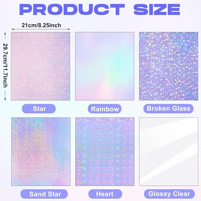 Nezyo 60 Sheet Holographic Laminate Sheet Clear Glitter A4 Size Vinyl Sticker