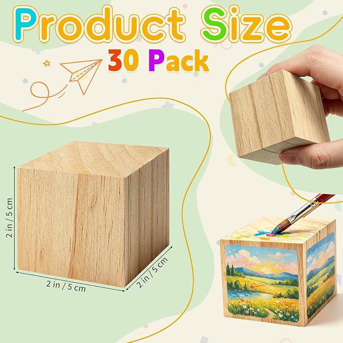 Cheardia 30 Pack 2 Inch Wooden Blocks