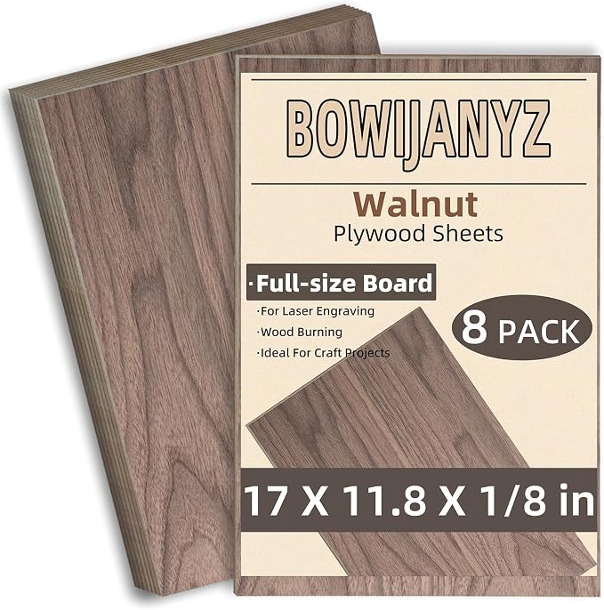 1/8" Walnut Plywood Sheets, 17x11.8x1/8 Inch 8 Pack, 3mm Plywood
