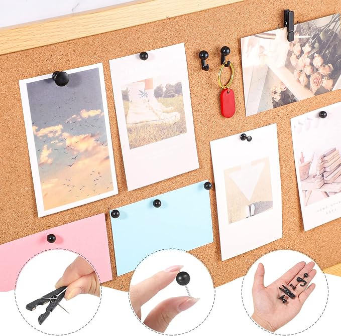 BESARME 200 Pcs Push Pins for Bulletin Board, Thumb Tacks for Cork Board | Black