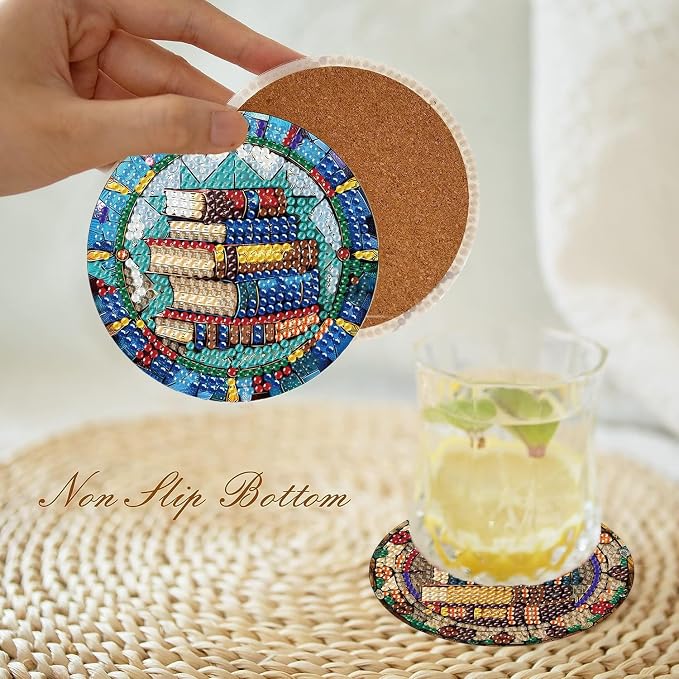 Axquilon 8 Pcs Books Diamond Art Coasters Kit
