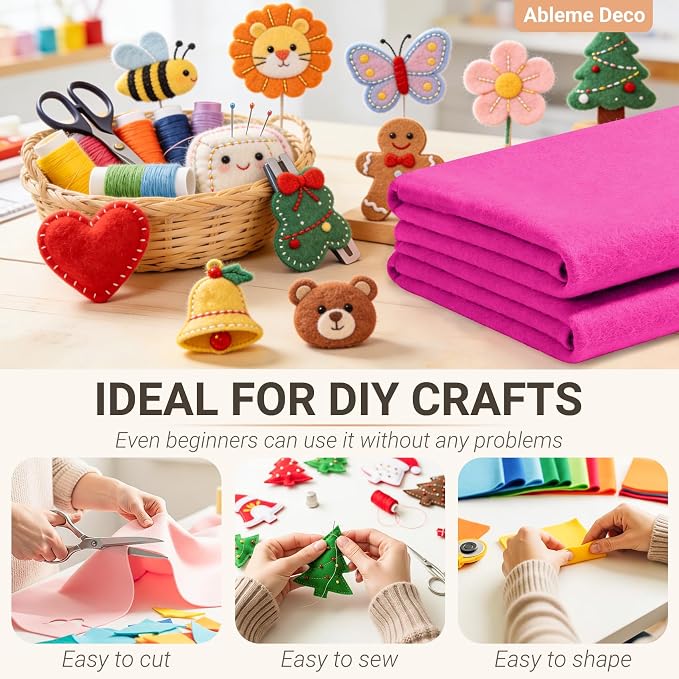 Felt Fabric Sheets 18" x 18" 1.6mm Soft Craft Felt, Fuchsia | Soft Precut Felt