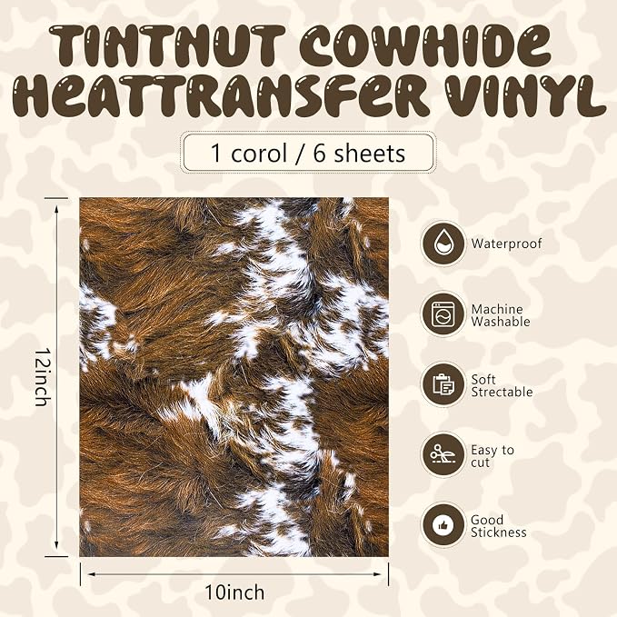 Tintnut Brown Cowhide Heat Transfer Vinyl, easy cut & weed, stretch washable
