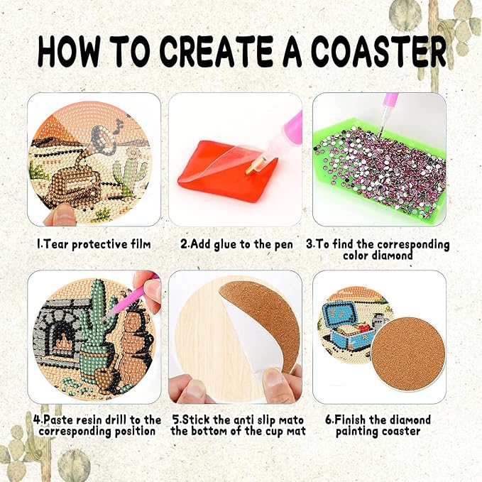 DOZEEZOP 8-Pack Diamond Art Coaster Kit