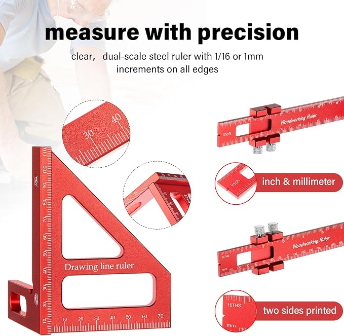 4 Pcs Woodworking Ruler, Metal Precision Pocket Rulers 12, 6 Inch
