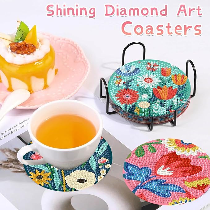 Benjenes 8PCS Flowers Diamond Art Coasters Kit