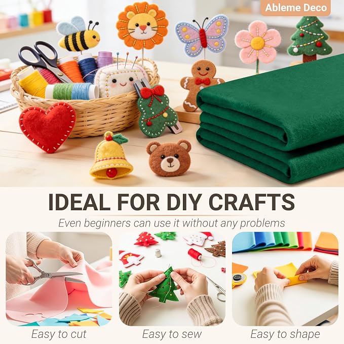 Hunter Green Felt Fabric Sheets 18" x 18" 1.6mm Soft Craft Felt | Soft Precut