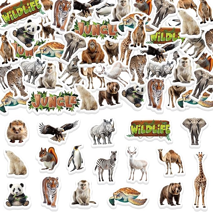 300Pcs Animals Foam Stickers, Self-Adhesive Cartoon Jungle Animals Foam Sticker