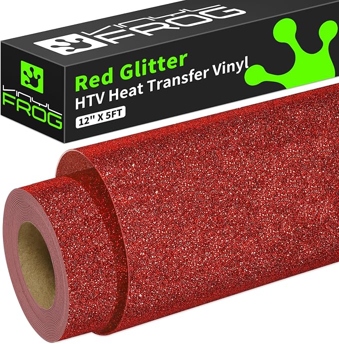 VINYL FROG Red Glitter HTV Vinyl Heat Transfer Vinyl Roll 12" x 5ft Red Iron on