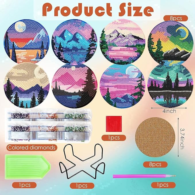 ijbnhd Sunsets Diamond Painting Coasters Kits, 4X4inch | Diamond Art Coasters