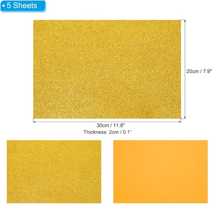 PATIKIL Yellow Shiny EVA Glitter Foam Sheet 11.8 x 7.9 Inch 2mm Thick Sparkle