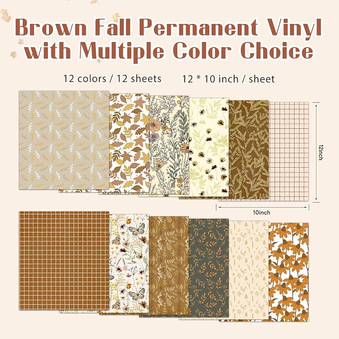 Tintnut Thanksgiving Permanent Vinyl 12 Pcs 12x10in Fall Adhesive Vinyl | Brown