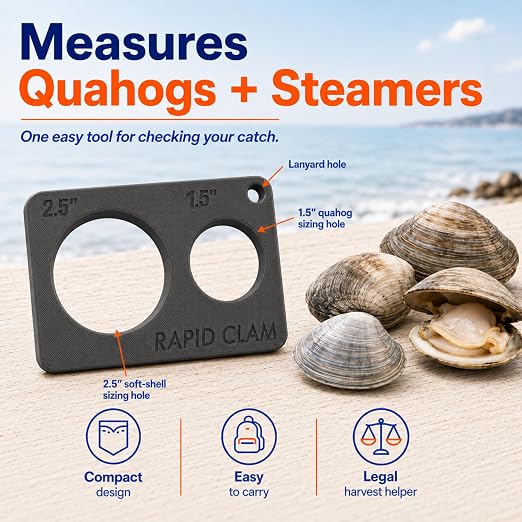 Clam Measuring Tool | 1.5" Quahog & 2.5" Soft-Shell Clam Gauge | Floats in