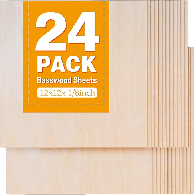 24Pack Basswood Sheets 12"x12"x1/8", 3mm Basswood