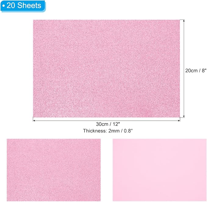 PATIKIL Pink Shiny EVA Glitter Foam Sheet 11 x 8 Inch 2mm Thick Sparkle EVA