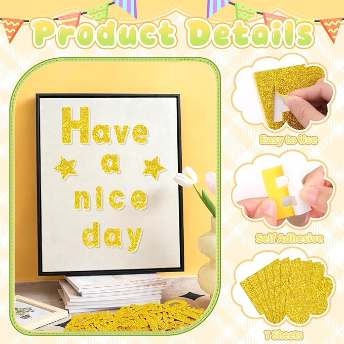 Glitter Foam Letter Stickers 469 Pcs Self-Adhesive Uppercase & Lowercase ABC