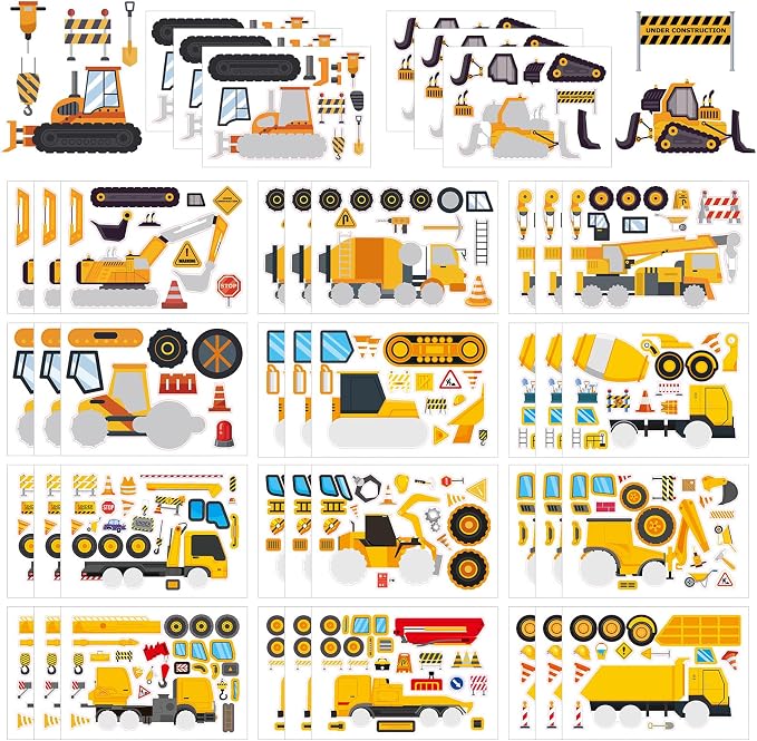 42 Sheets Create Construction Vehicles of Dreams Stickers, Make Your Own Sticker