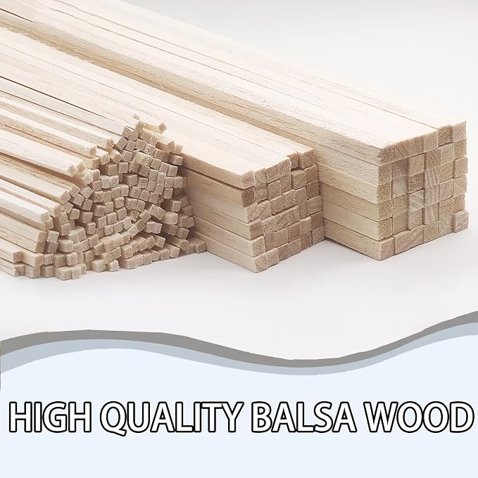 222Pcs Balsa Wood Sticks, Wood Strips Balsa Square Wooden Dowels Hardwood