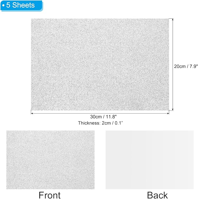 PATIKIL Silver Shiny EVA Glitter Foam Sheet 11.8 x 7.9 Inch 2mm Thick