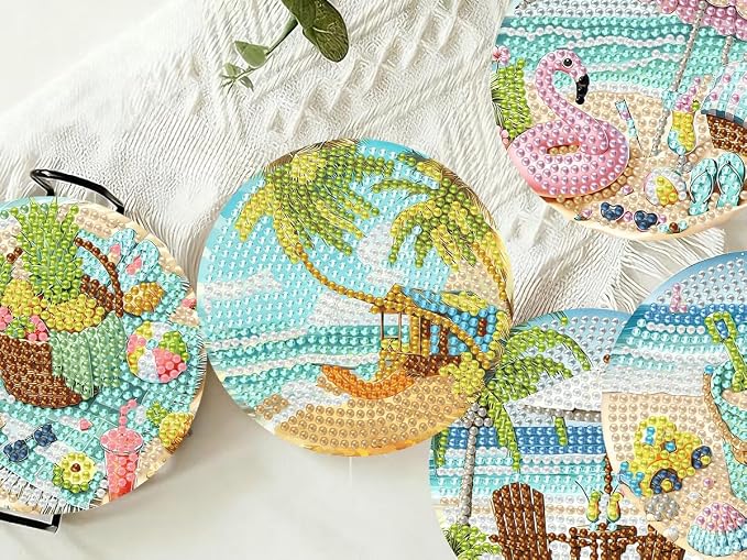 Benjenes 8 PCS Diamond Art Coasters Kits Beach Diamond Painting Coaster |