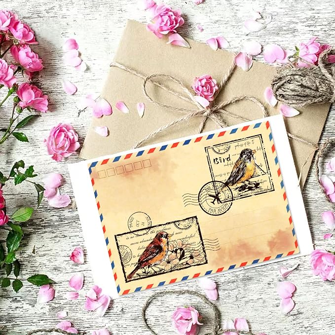 GLOBLELAND Vintage Flower and Bird Text Clear Stamps