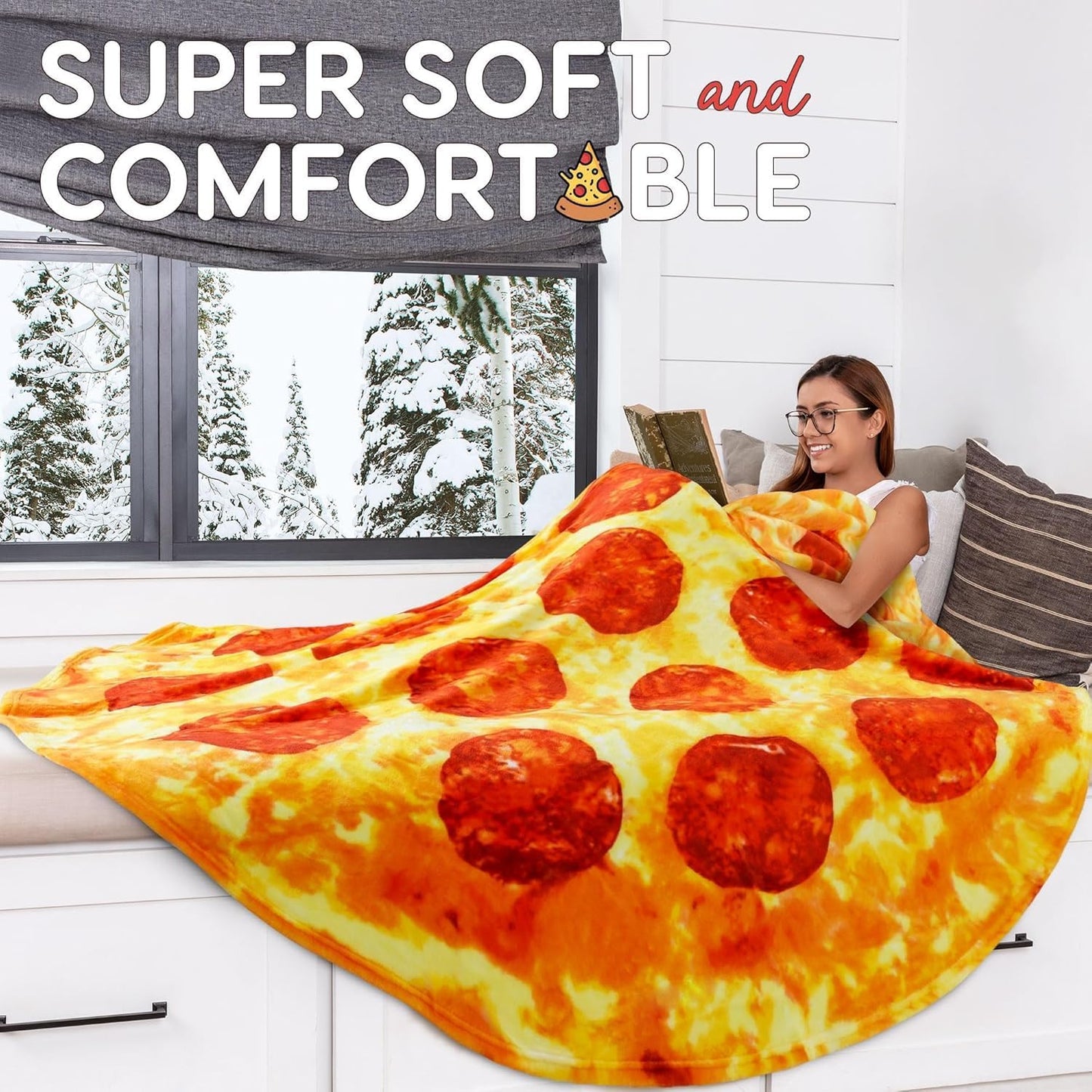Zulay Giant Double Sided Pepperoni Pizza with Gift Gift Packaging - Novelty Blanket for Adults & Kids - Soft Flannel Round Pepperoni Blanket for Indoors, Outdoors, Travel, Home, 285 GSM - 71 Inches