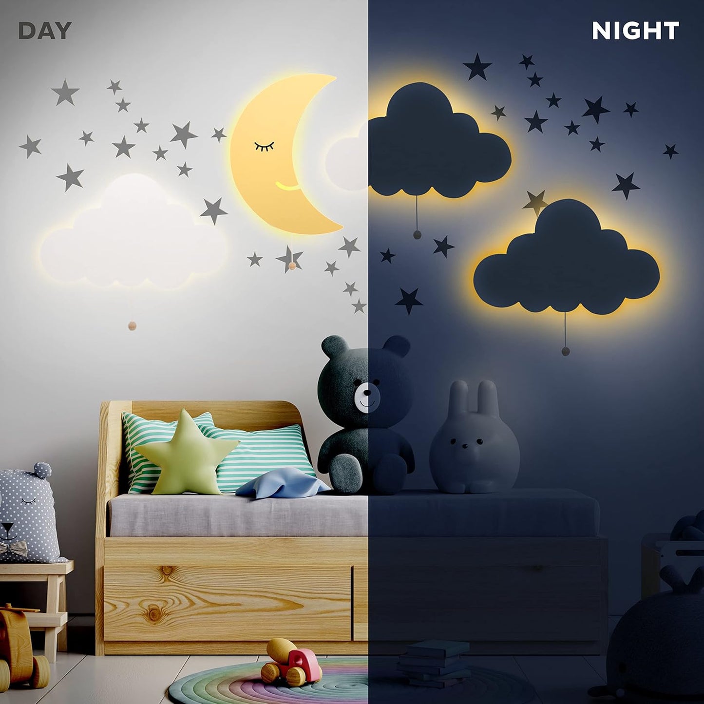Lumipets Lighted Elephant, Nursery Night Light, Wall Mounted Lighted, Battery Operated Cloud Light Sign–Lightweight Crescent Cloud Night Light for Babies, Toddlers, Kids
