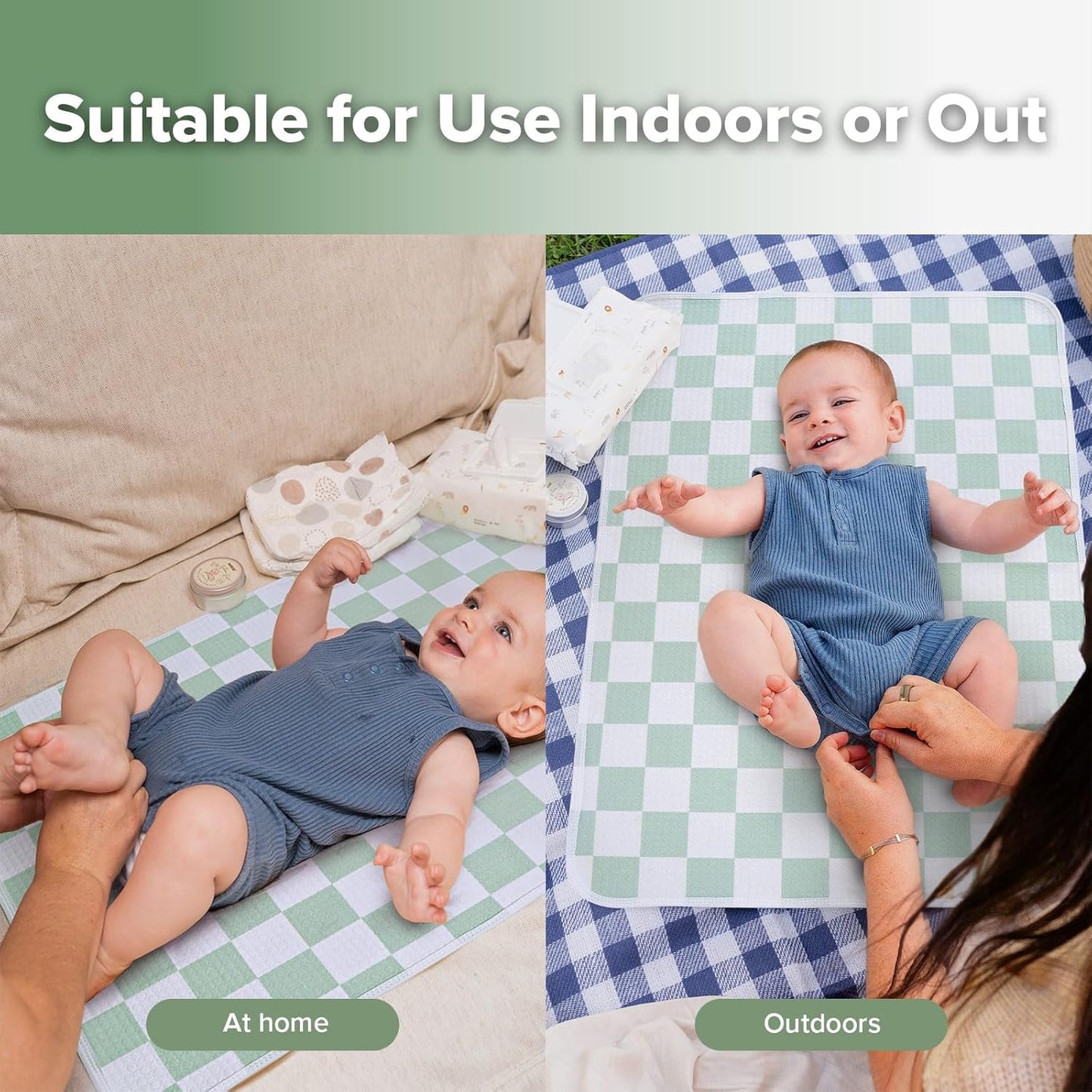 haakaa Waterproof Changing Pad Liners, 100% Cotton, Soft & Breathable (1pc, 19.5" x 27.5" Checkered Days)