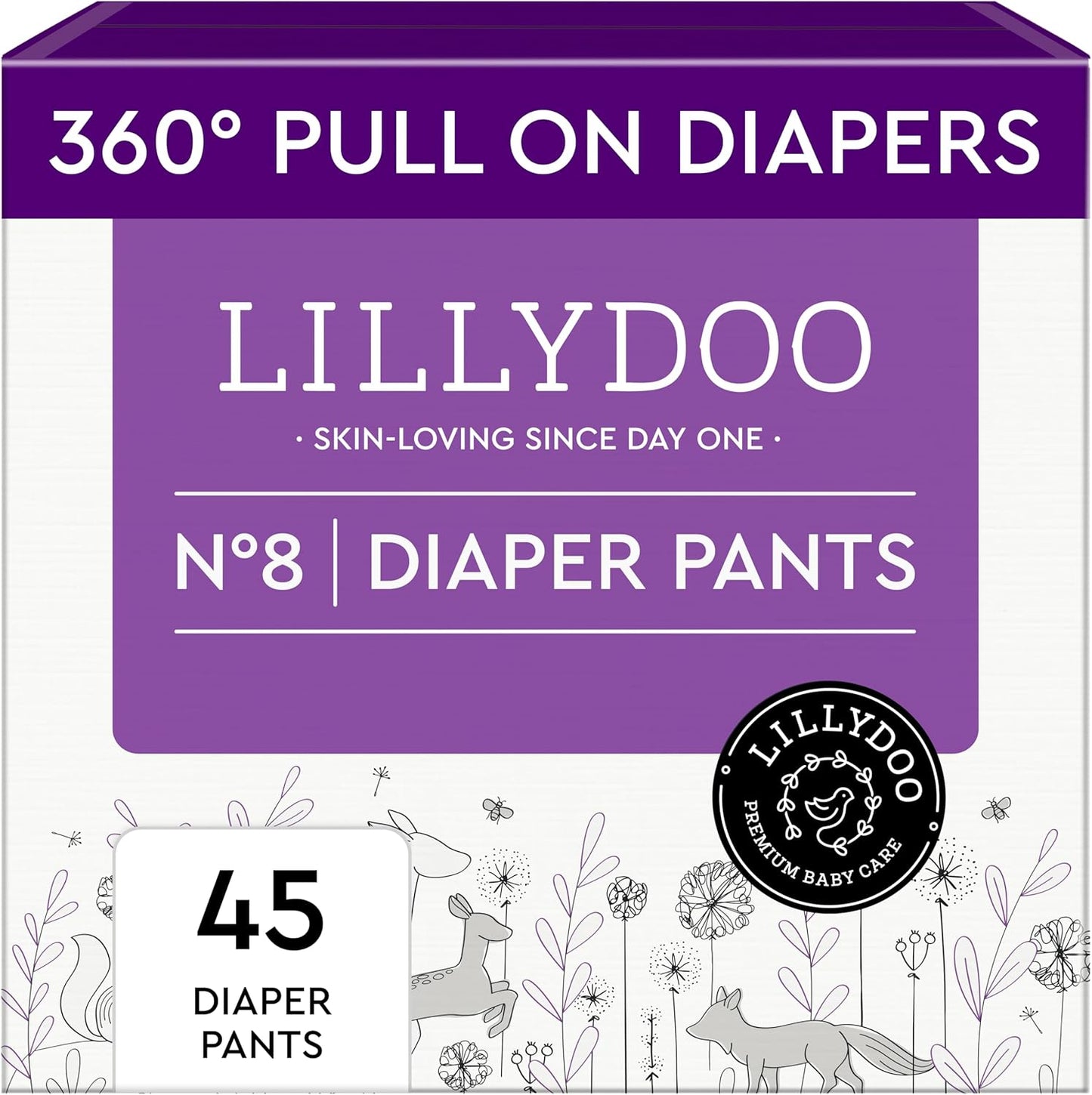 LILLYDOO Diaper Pants Toddlers - Size 8 (37+ lbs), Half-Monthly Supply (45 Count), Skin-Friendly, Ultrasoft, Chlorine-Free & Absorbent Diaper Pants