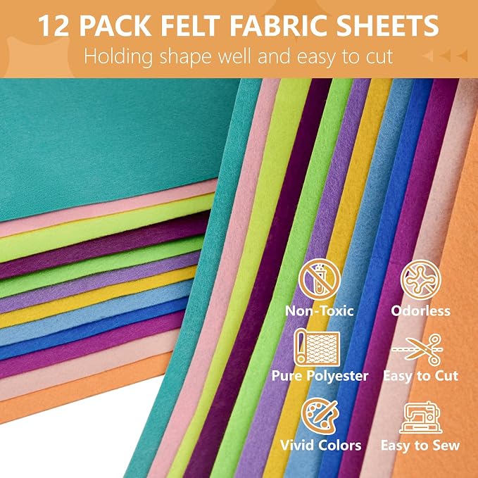 12 Rolls 8"x35" Large Stiff Felt Sheets, 1mm Felt Fabric Sheet